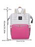 Striped Pattern Classic Backpack Letter Label Detail Multi-function With Zipper