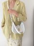 Small Hobo Bag White Snakeskin Embossed Twist Lock PU