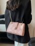 PU Square Bag Plaid Pattern Chain Pink