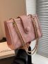 PU Square Bag Plaid Pattern Chain Pink