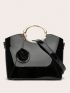 Artificial Patent Leather Handbag, Women's Top Handle Purse With Bag Charm, Elegant Satchel Bag