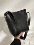 Mini Litchi Embossed Bucket Bag Black Fashionable Adjustable Strap For Work