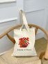 Floral & Letter Graphic Shopper Bag Casual Polyester