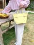 Yellow Square Bag With Inner Pouch Fashionable Litchi Embossed PU