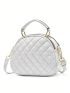 Mini Dome Bag Fashionable Metal Decor Argyle Quilted Top Handle PU