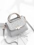 Small Square Bag Glamorous Sequin Decor Double Handle Flap PU