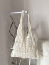 Beige Crochet Bag Vacation Hollow Out Polyester