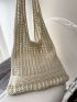 Beige Crochet Bag Vacation Hollow Out Polyester