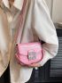 Mini Square Bag Fashionable Crocodile Embossed Rhinestone Decor Top Handle Flap PU