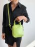 Mini Square Bag Minimalist Green Double Handle PU