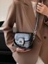 Mini Square Bag Fashionable Crocodile Embossed Rhinestone Decor Flap Top Handle PU
