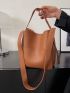 Brown Bucket Bag Elegant Litchi Embossed Top Handle PU