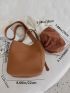 Brown Bucket Bag Elegant Litchi Embossed Top Handle PU