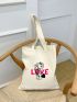 Cartoon Bear & Letter Graphic Shopper Bag Casual Polyester