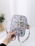 Square Bag Cute Cartoon Unicorn & Letter Graphic Adjustable Strap PU