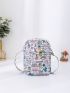 Square Bag Cute Cartoon Unicorn & Letter Graphic Adjustable Strap PU