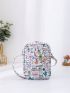 Square Bag Cute Cartoon Unicorn & Letter Graphic Adjustable Strap PU