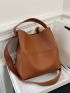 Brown Bucket Bag Elegant Litchi Embossed Top Handle PU