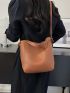 Brown Bucket Bag Elegant Litchi Embossed Top Handle PU