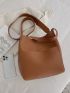 Brown Bucket Bag Elegant Litchi Embossed Top Handle PU