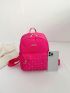 Small Classic Backpack Quilted Pattern Studded Decor Neon Pink Funky