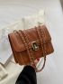 Stitch Detail Flap Square Bag Chain Fashion Brown