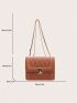 Stitch Detail Flap Square Bag Chain Fashion Brown