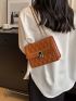 Stitch Detail Flap Square Bag Chain Fashion Brown