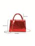 Mini Square Bag Crocodile Embossed Top Handle Chain Strap