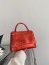 Mini Square Bag Crocodile Embossed Top Handle Chain Strap