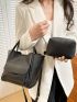 Mini Litchi Embossed Bucket Bag Black Minimalist With Inner Pouch For Daily