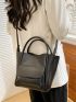 Mini Litchi Embossed Bucket Bag Black Minimalist With Inner Pouch For Daily