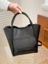 Mini Litchi Embossed Bucket Bag Black Minimalist With Inner Pouch For Daily