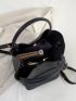 Mini Litchi Embossed Bucket Bag Black Minimalist With Inner Pouch For Daily