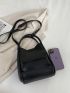 Mini Litchi Embossed Bucket Bag Black Minimalist With Inner Pouch For Daily