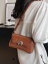 Small Square Bag Brown Metal Decor Flap For Daily