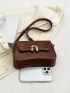 Small Square Bag Brown Metal Decor Flap For Daily