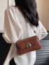 Small Square Bag Brown Metal Decor Flap For Daily