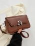 Small Square Bag Brown Metal Decor Flap For Daily