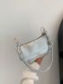 PU Square Bag Crocodile Embossed Zipper Silver