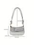 PU Square Bag Crocodile Embossed Zipper Silver