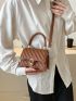 Mini Square Bag Metal Decor Scallop Detail Top Handle For Daily