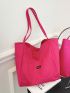 Neon Pink Letter Patch Decor Shopper Bag, Large Capacity Tote Bag For Work And Travel