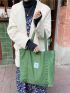 Letter Patch Shoulder Tote Bag Green Fashionable For Daily