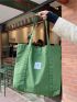 Letter Patch Shoulder Tote Bag Green Fashionable For Daily