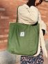 Letter Patch Shoulder Tote Bag Green Fashionable For Daily