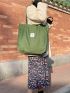 Letter Patch Shoulder Tote Bag Green Fashionable For Daily