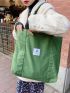 Letter Patch Shoulder Tote Bag Green Fashionable For Daily