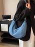 Denim Hobo Bag Black Large Capacity Adjustable Strap For Daily