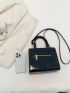 Crocodile Embossed Square Bag Black Zipper Front Decor For Daily